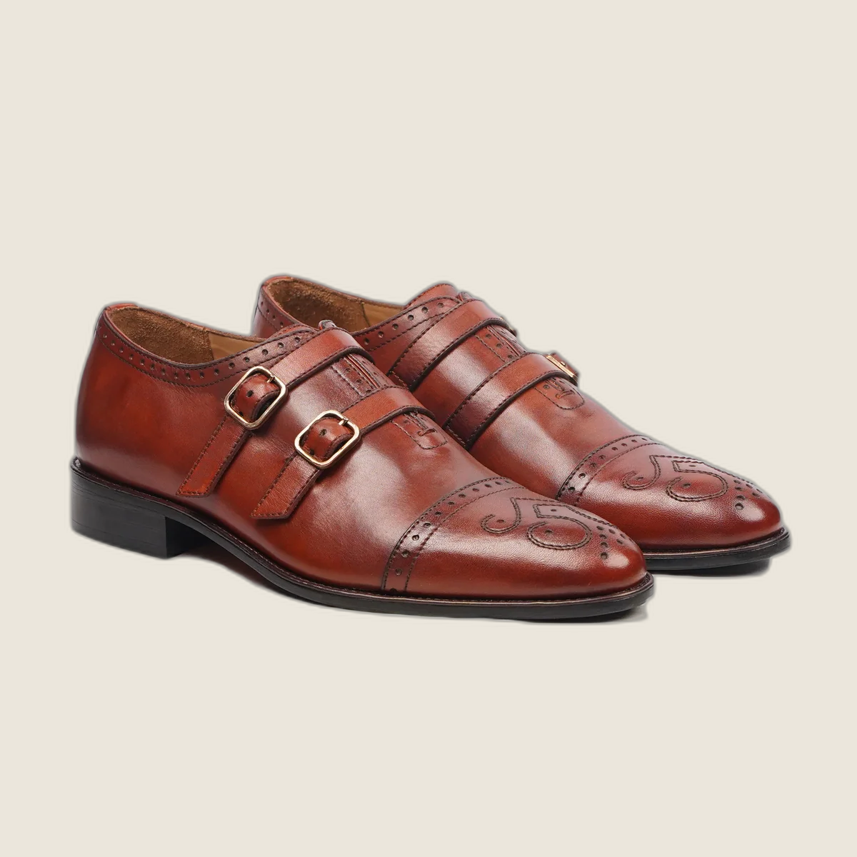 Nobara - Men's Burgundy Brown Calf Leather Double Monkstrap