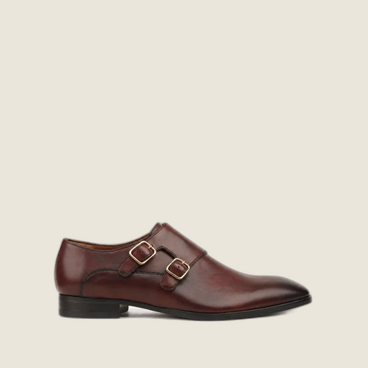 Camaro - Men's Burgundy Brown Calf Leather Double Monkstrap