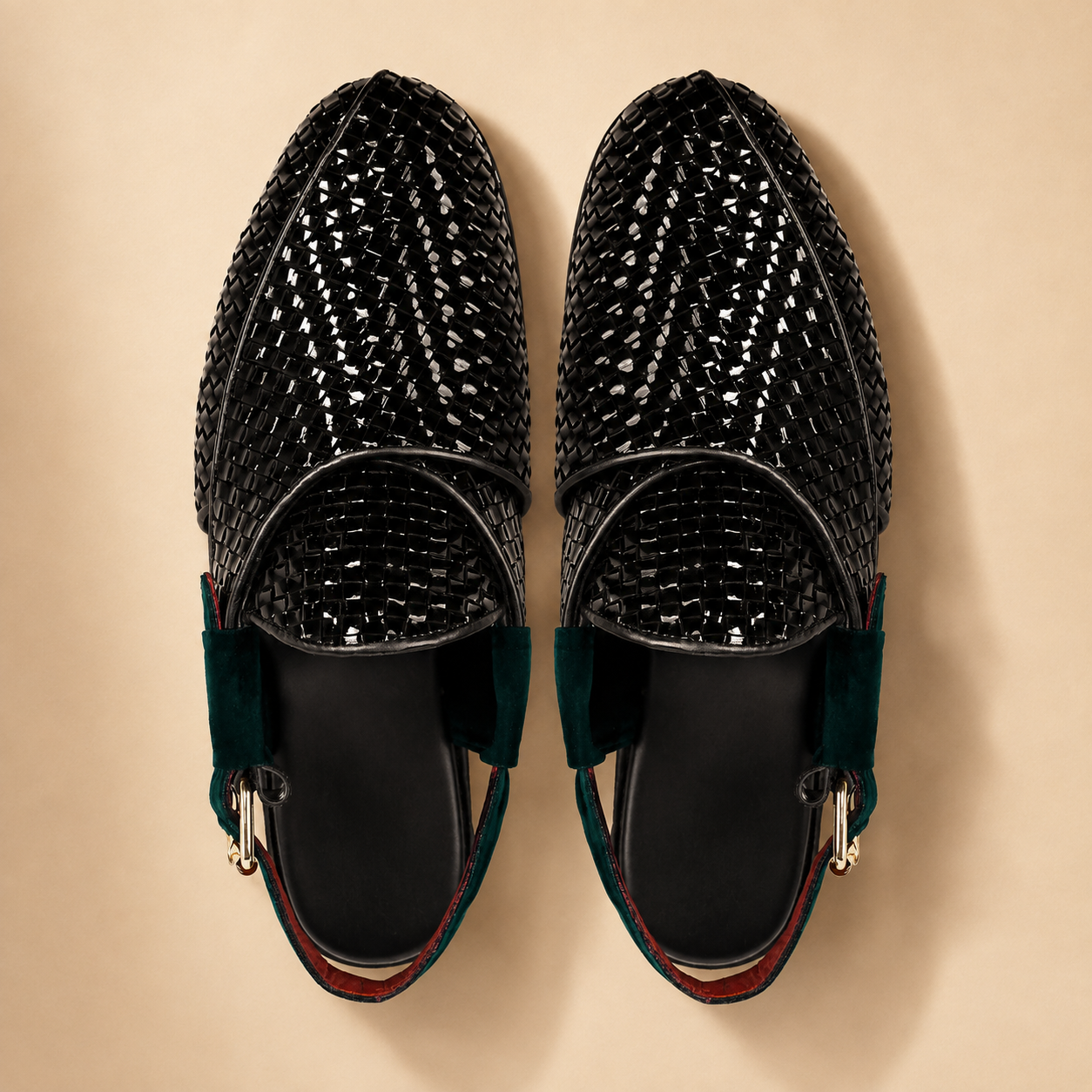 Alder Men's Black Woven Leather Slingback Loafers