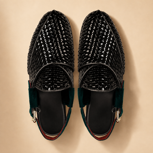 Alder Men's Black Woven Leather Slingback Loafers