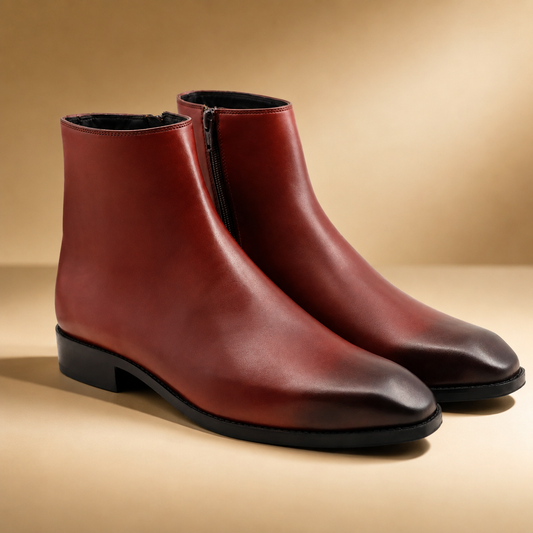 Boise Men's Burgundy Leather Zip-Up Boots