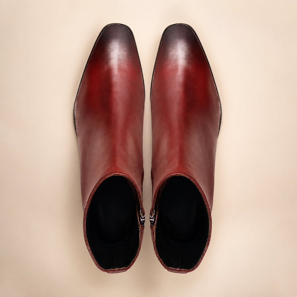 Boise men's burgundy leather zip-up boots - side profile