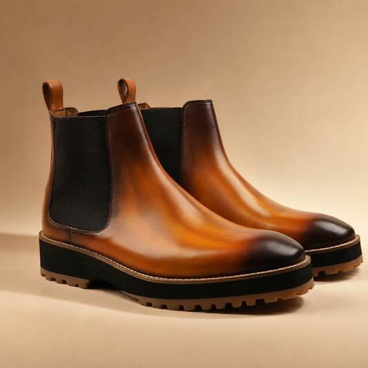 Ostend Men's Burnished Tan Leather Chelsea Boots