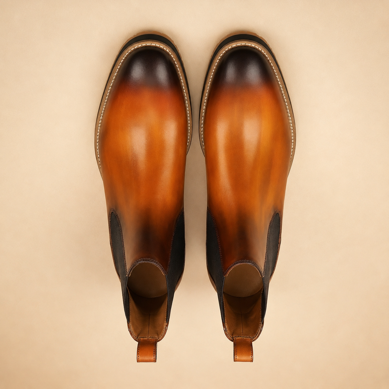 Ostend Men's Burnished Tan Leather Chelsea Boots