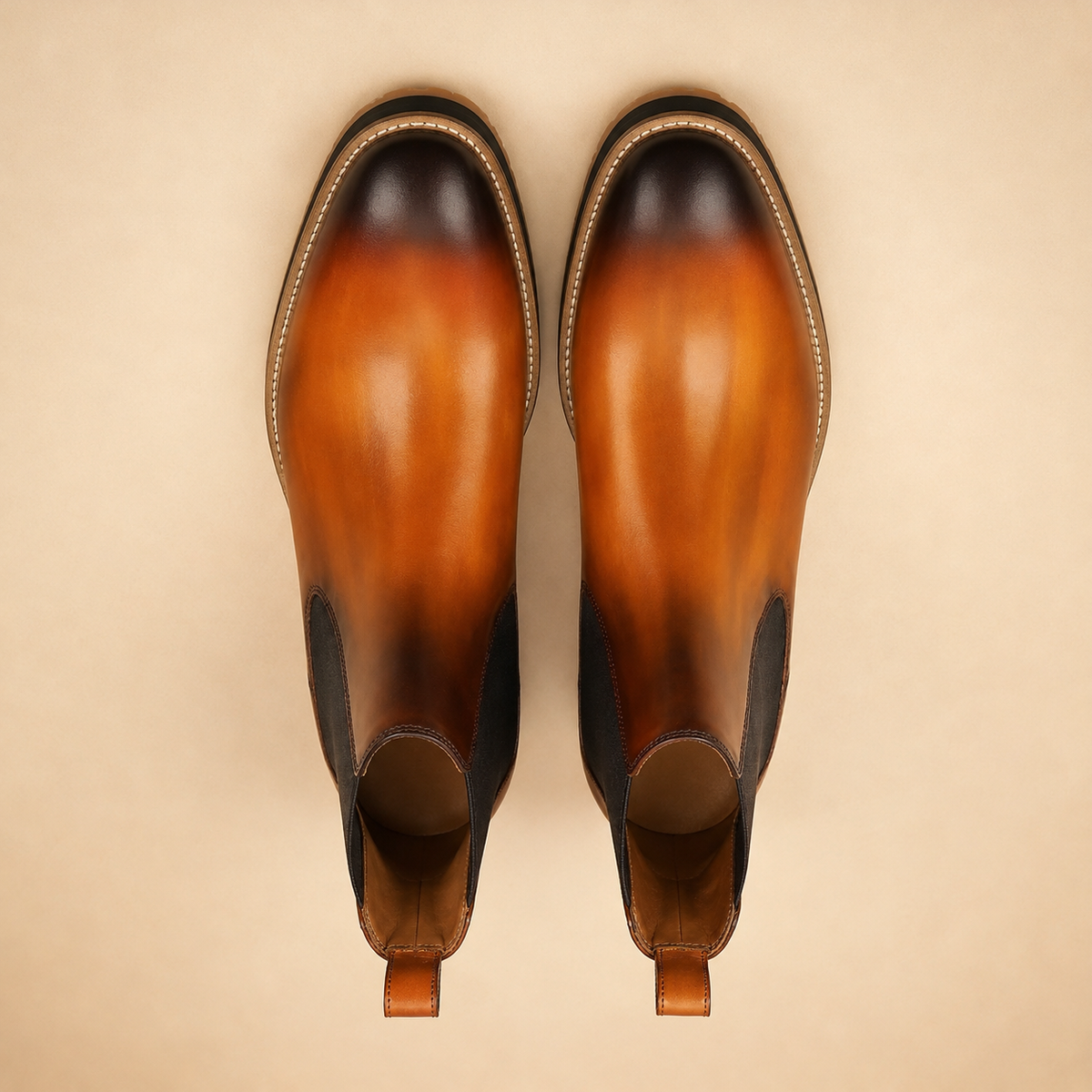 Ostend Men's Burnished Tan Leather Chelsea Boots