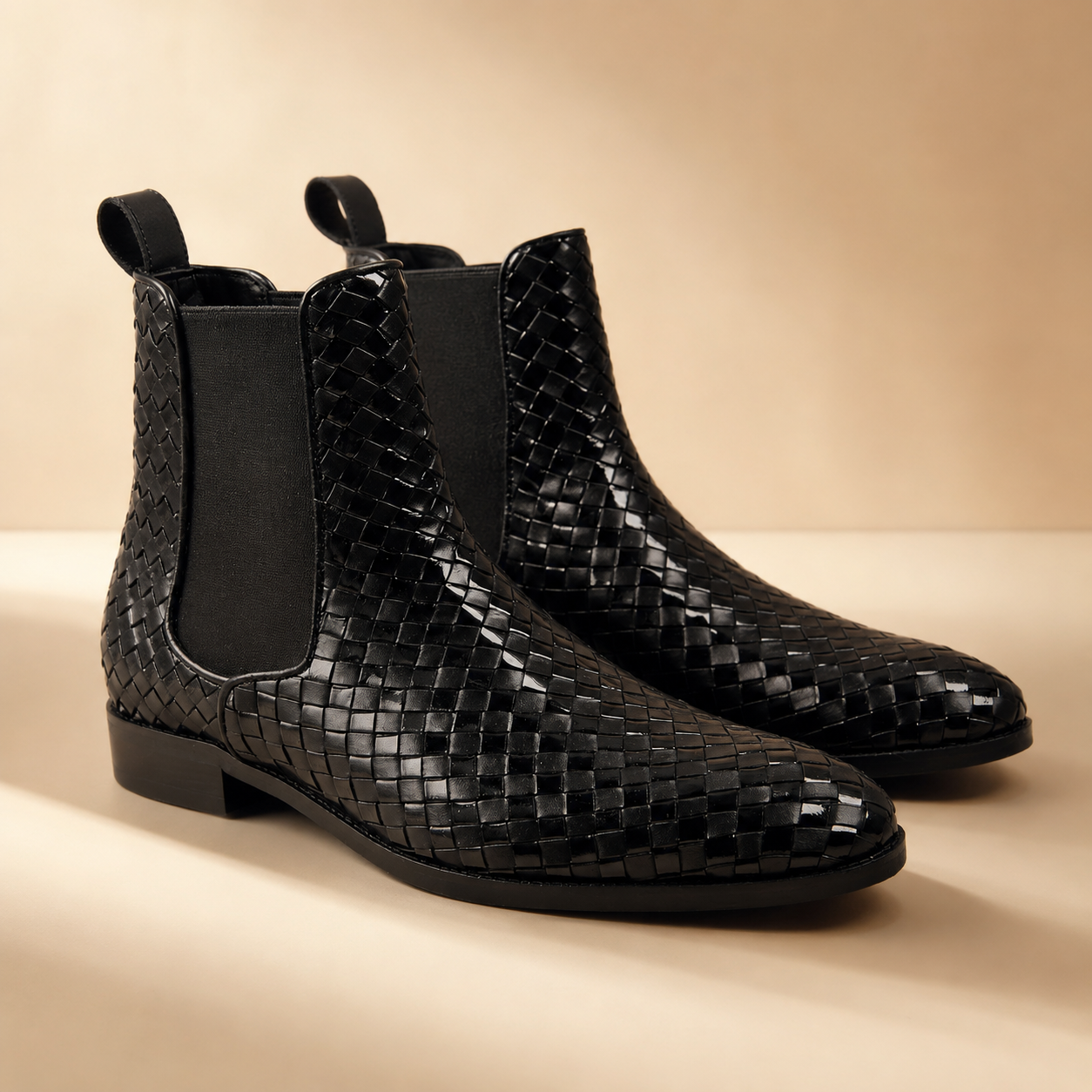 Jakiya Men's Black Woven Leather Chelsea Boots