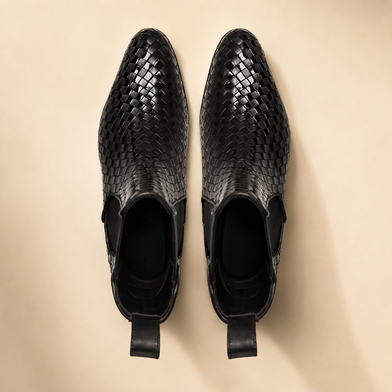 Jakiya Men's Black Woven Leather Chelsea Boots