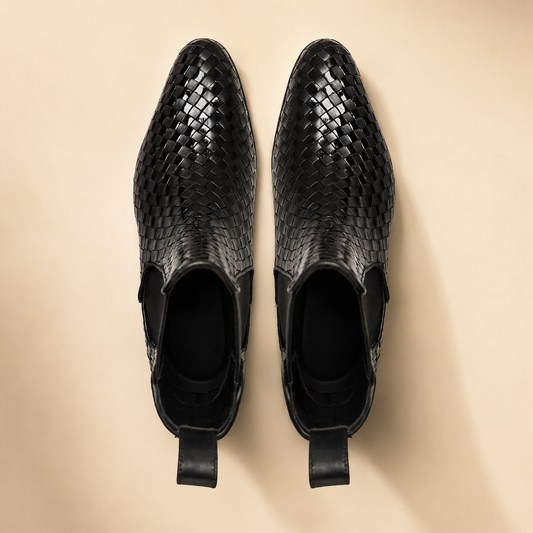 Jakiya Men's Black Woven Leather Chelsea Boots