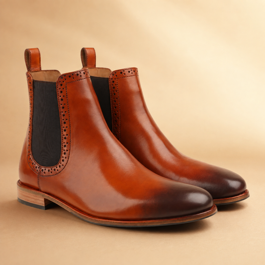 Torrye Men's Cognac Brogue Chelsea Boots