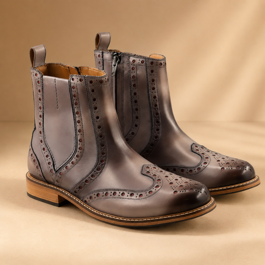 Lexie Men's Grey Brogue Chelsea Boots