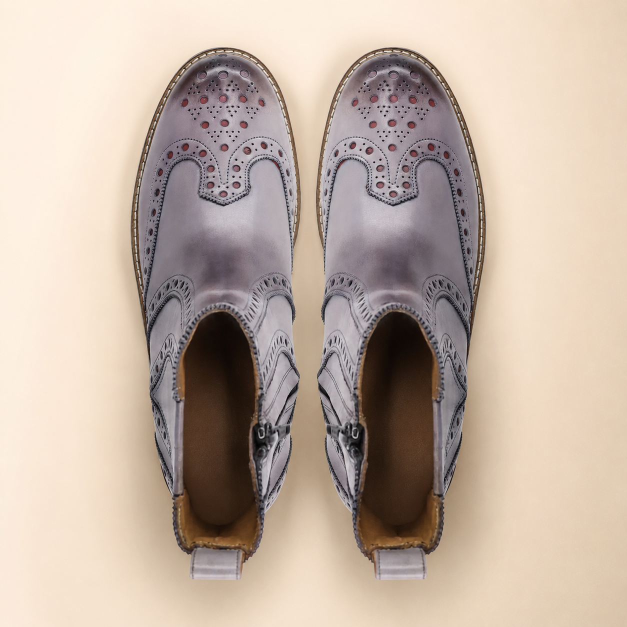 Lexie Men's Grey Brogue Chelsea Boots