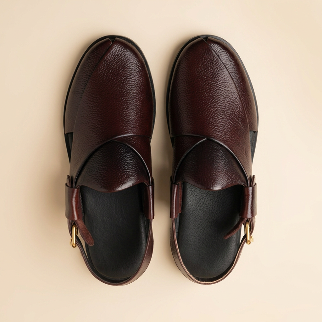 Burgundy Leather Peshawari Sandals for Men | Handmade Slingback Mules