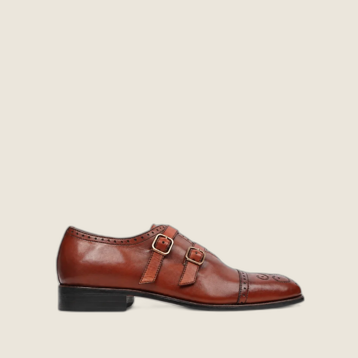 Nobara - Men's Burgundy Brown Calf Leather Double Monkstrap