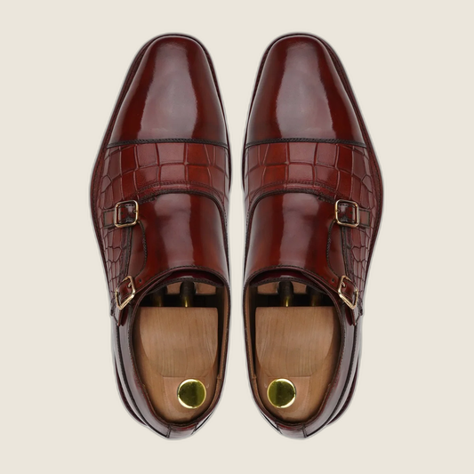 Pitzu - Men's Oxblood Box Leather High Shine Double Monkstrap