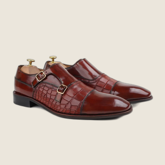 Pitzu - Men's Oxblood Box Leather High Shine Double Monkstrap