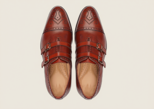 Nobara - Men's Burgundy Brown Calf Leather Double Monkstrap