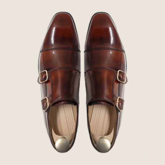 Velori - Men's Reddish Brown Box Leather High Shine Double Monkstrap