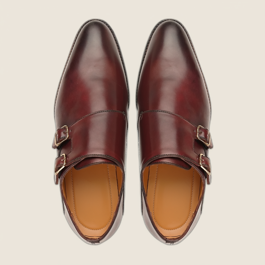 Camaro - Men's Burgundy Brown Calf Leather Double Monkstrap
