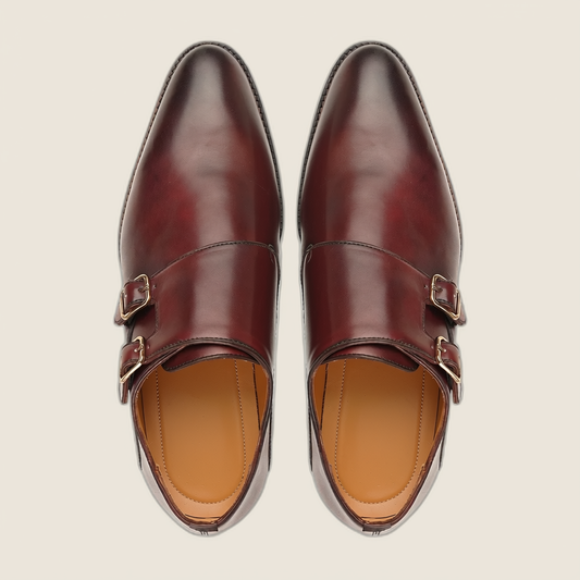 Camaro - Men's Burgundy Brown Calf Leather Double Monkstrap