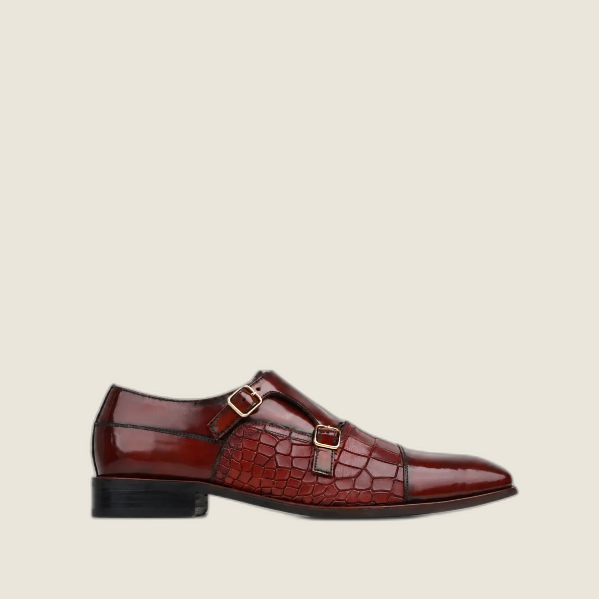 Pitzu - Men's Oxblood Box Leather High Shine Double Monkstrap