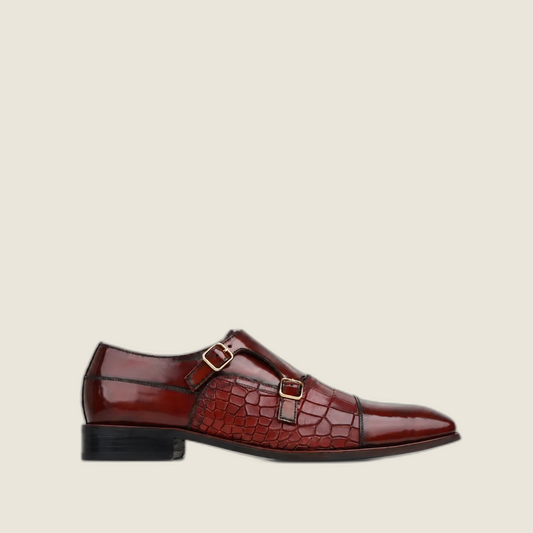Pitzu - Men's Oxblood Box Leather High Shine Double Monkstrap